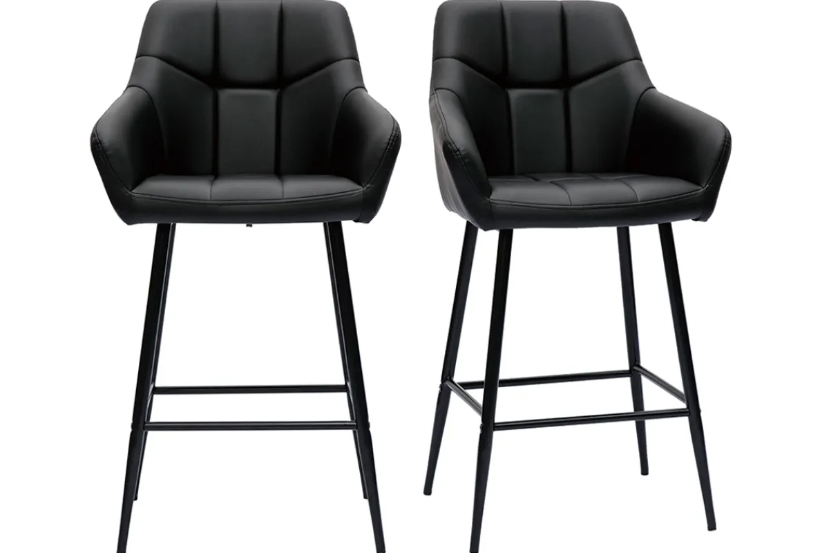 Miliboo Barhocker mit schwarz gepolsterter Sitzfläche und schwarzem Metall H65 cm (2er-Set) MONTERO* Barhocker