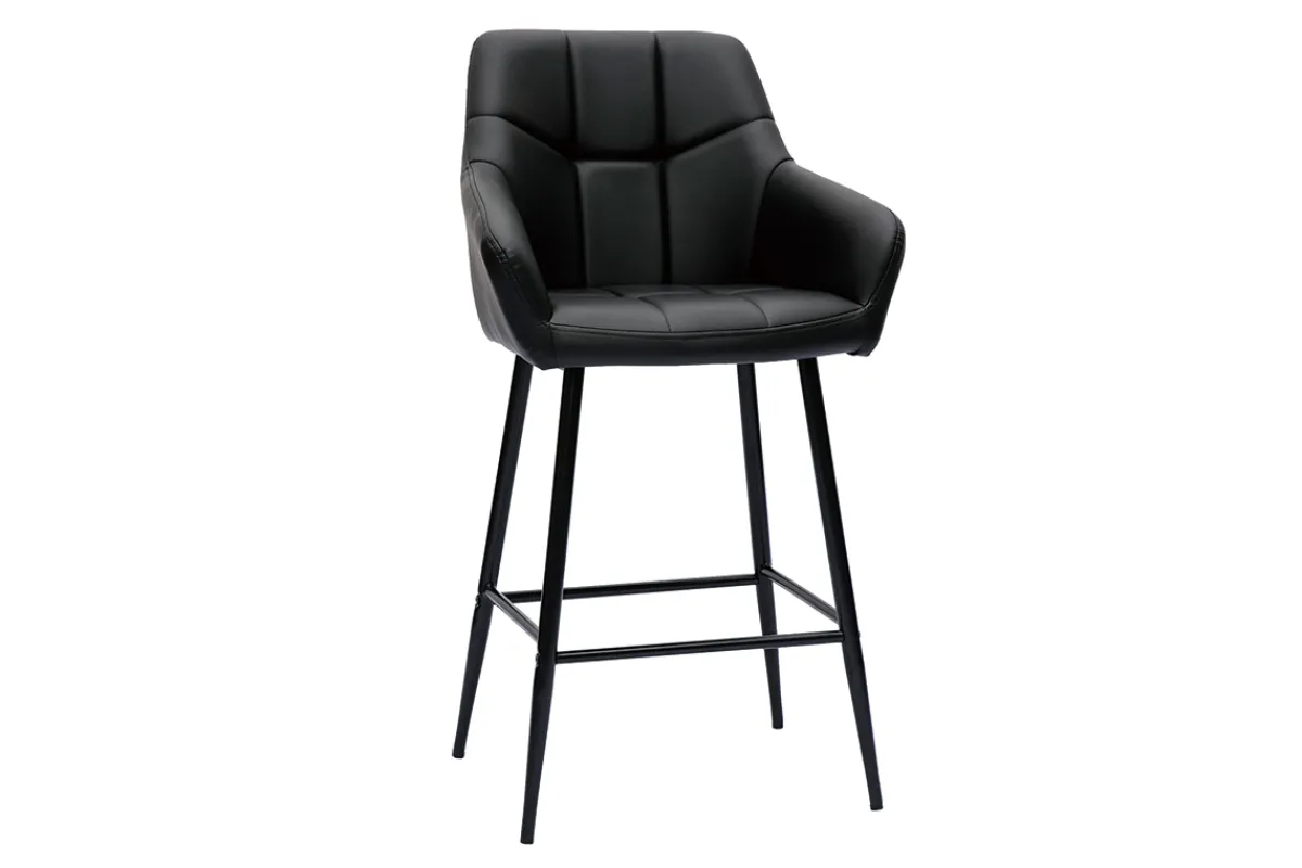 Miliboo Barhocker mit schwarz gepolsterter Sitzfläche und schwarzem Metall H65 cm (2er-Set) MONTERO* Barhocker
