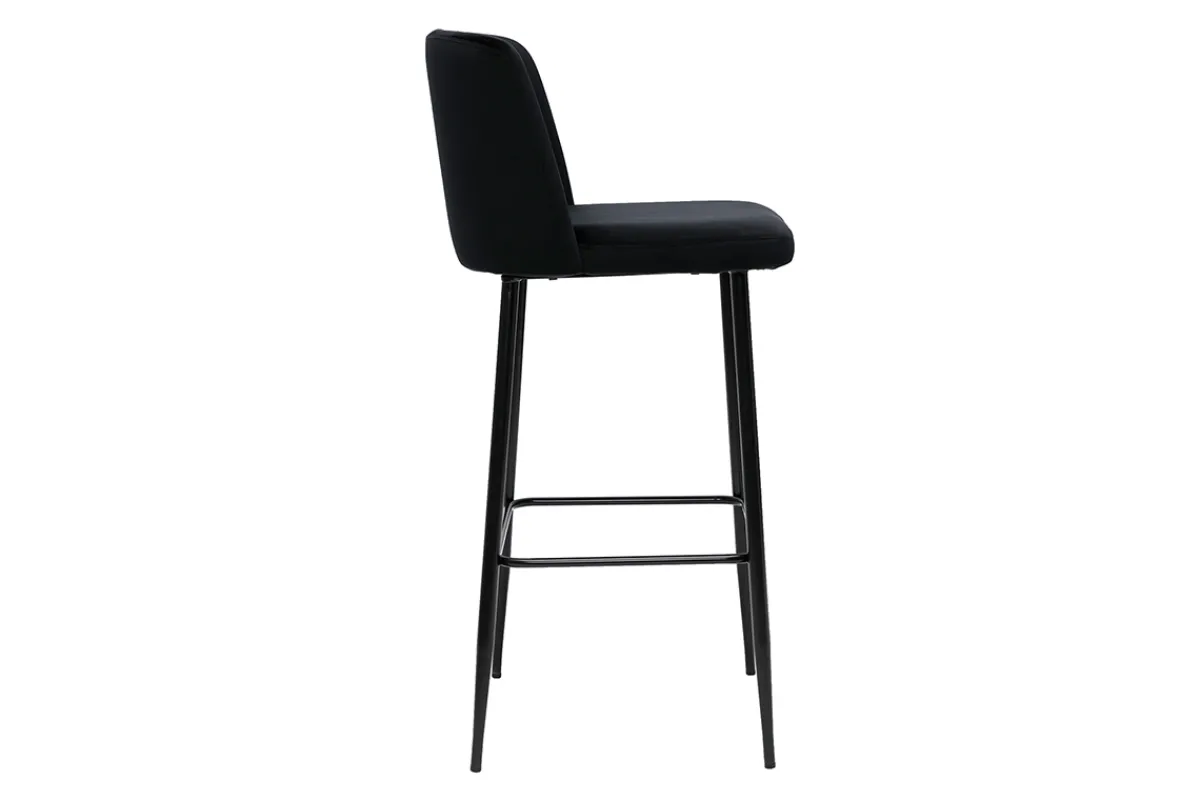 Miliboo Barhocker schwarzer Samt und Füße aus schwarzem Metall H75 cm MONTI* Barhocker