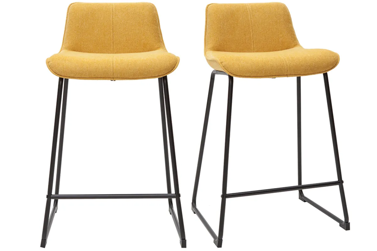 Miliboo Barhocker senfgelber Stoff mit Samteffekt und Metall H65 cm (2er-Set) BOOST* Barhocker