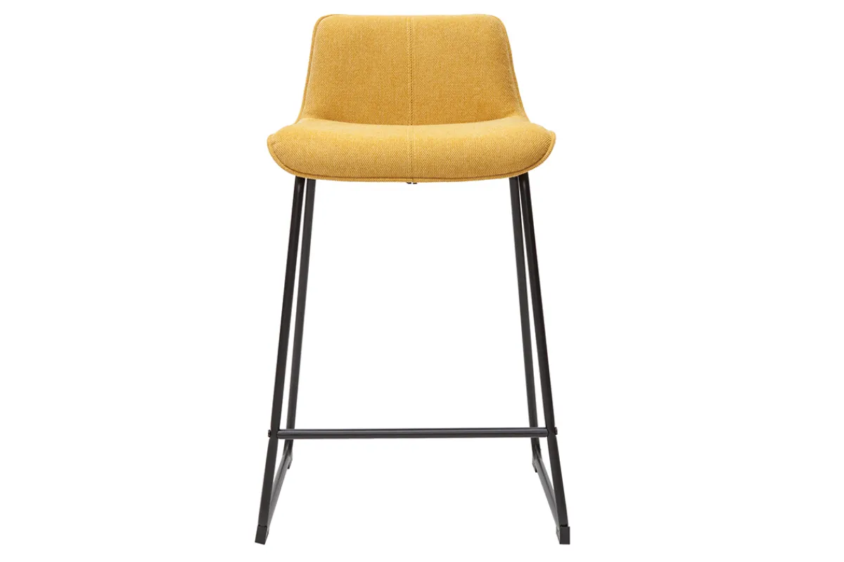 Miliboo Barhocker senfgelber Stoff mit Samteffekt und Metall H65 cm (2er-Set) BOOST* Barhocker