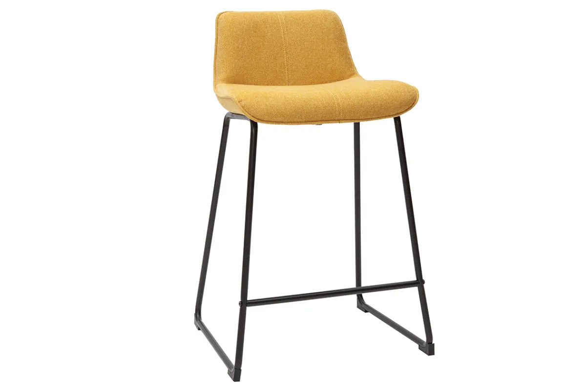 Miliboo Barhocker senfgelber Stoff mit Samteffekt und Metall H65 cm (2er-Set) BOOST* Barhocker