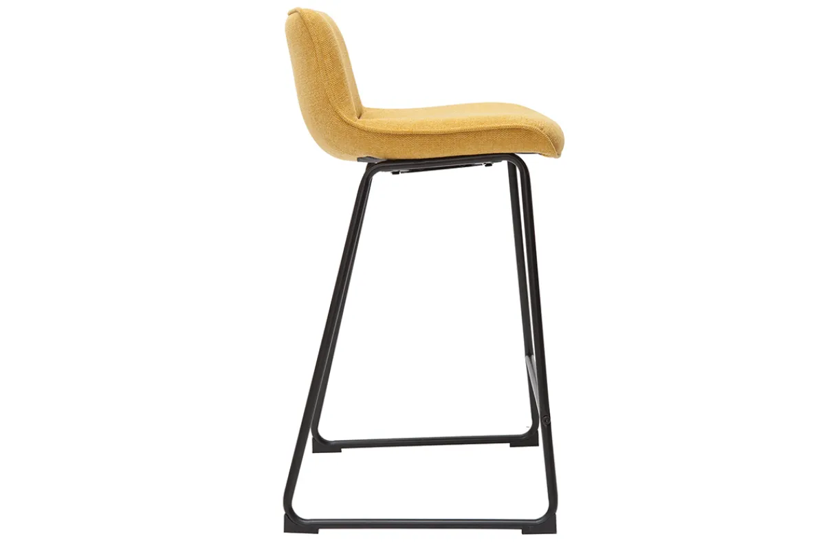Miliboo Barhocker senfgelber Stoff mit Samteffekt und Metall H65 cm (2er-Set) BOOST* Barhocker