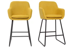Miliboo Barhocker senfgelber Stoff mit Samteffekt H65cm (2er-Set) AMIKA* Barhocker