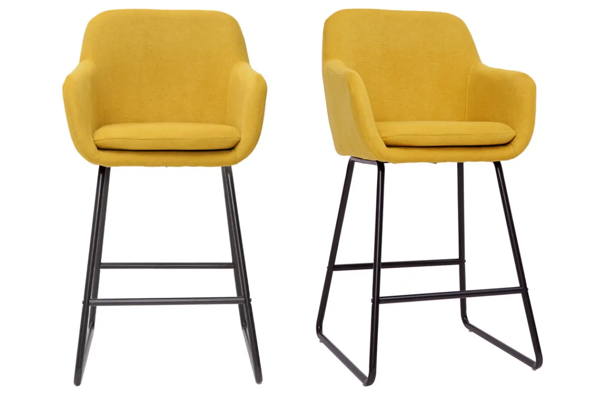 Miliboo Barhocker senfgelber Stoff mit Samteffekt H65cm (2er-Set) AMIKA* Barhocker
