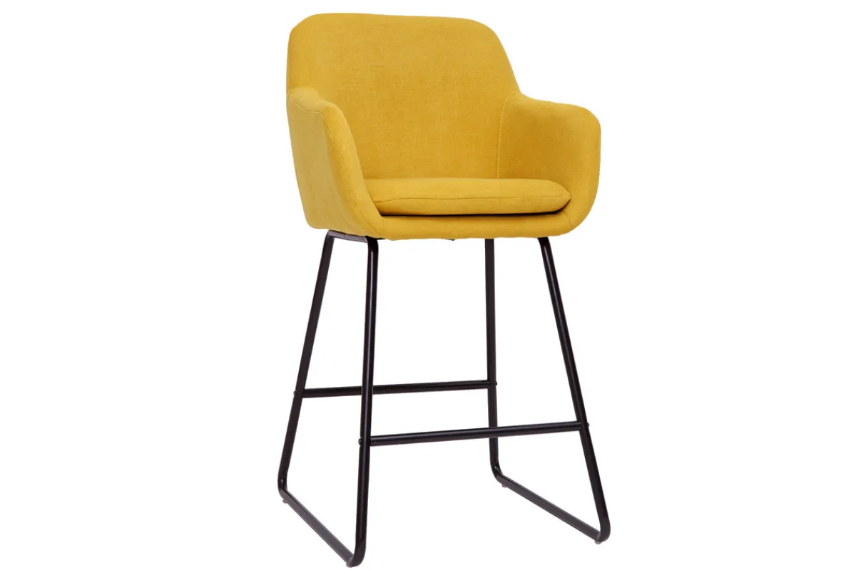 Miliboo Barhocker senfgelber Stoff mit Samteffekt H65cm (2er-Set) AMIKA* Barhocker