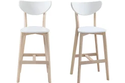 Miliboo Barhocker skandinavisch Weiß und Holz 65cm 2er-Set LEENA* Barhocker