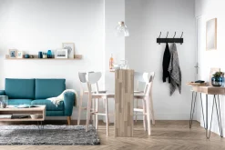 Miliboo Barhocker skandinavisch Weiß und Holz 65cm 2er-Set LEENA* Barhocker