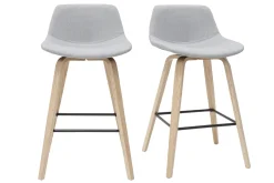 Miliboo Barhocker skandinavisches Design hellgrau und Holz H65 cm (2er-Set) NONIE* Barhocker
