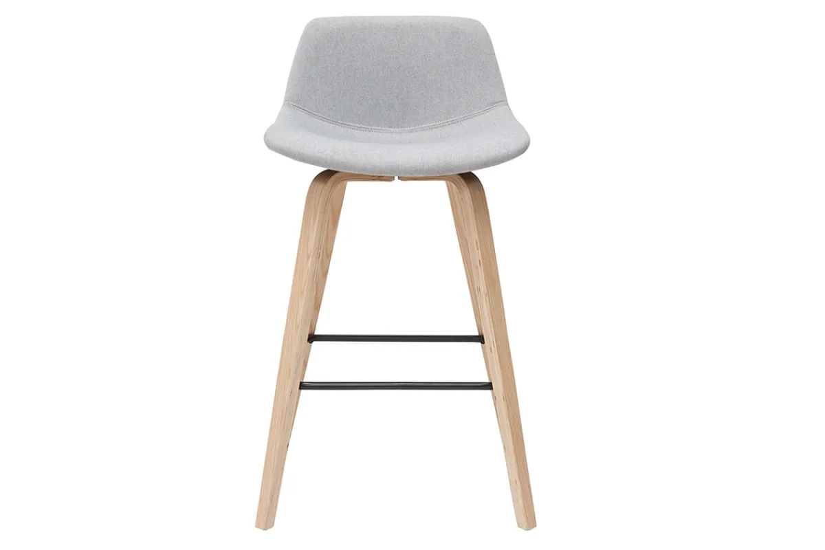 Miliboo Barhocker skandinavisches Design hellgrau und Holz H65 cm (2er-Set) NONIE* Barhocker