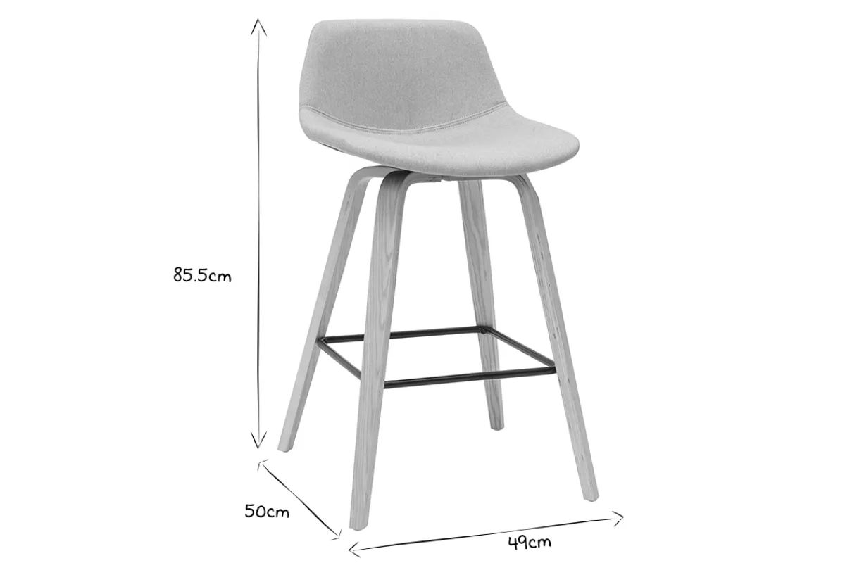 Miliboo Barhocker skandinavisches Design hellgrau und Holz H65 cm (2er-Set) NONIE* Barhocker