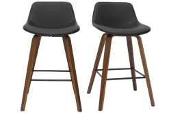 Miliboo Barhocker skandinavisches Design schwarz und Holz H65 cm (2er-Set) NONIE* Barhocker