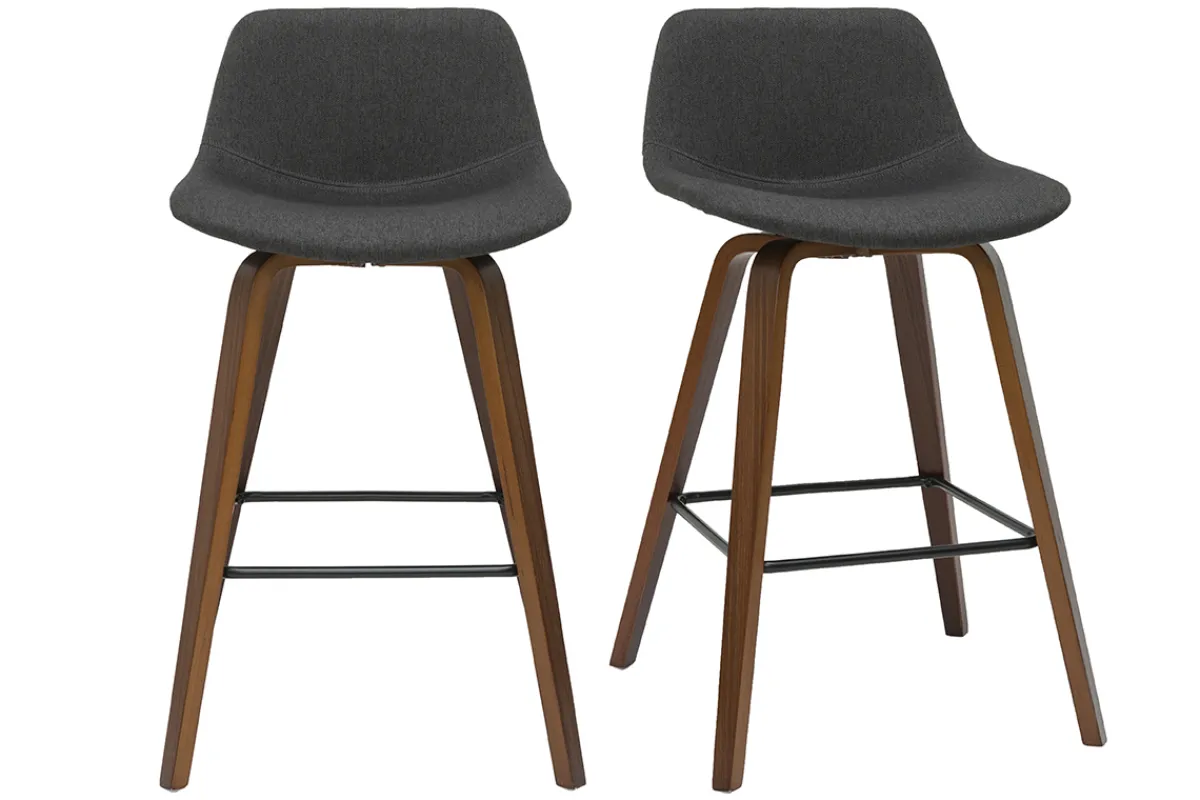 Miliboo Barhocker skandinavisches Design dunkelgrau und Holz H65 cm (2er-Set) NONIE* Barhocker
