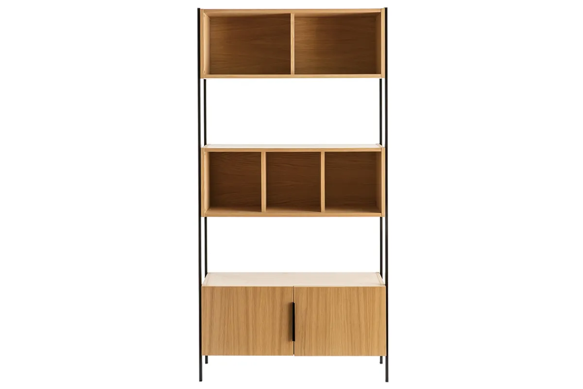 Miliboo Bücherregal Eichenfurnier mit schwarzem Metallgestell SILKA* Bücherregale|Bücherregale