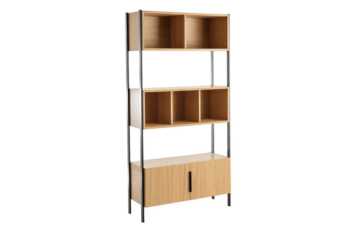 Miliboo Bücherregal Eichenfurnier mit schwarzem Metallgestell SILKA* Bücherregale|Bücherregale