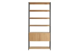 Miliboo Bücherregal mit geschlossenem Stauraum in hellem Eichenholz und schwarzem Metall B94 cm FLEA* Bücherregale|Bücherregale