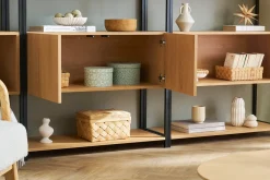 Miliboo Bücherregal mit geschlossenem Stauraum in hellem Eichenholz und schwarzem Metall B94 cm FLEA* Bücherregale|Bücherregale