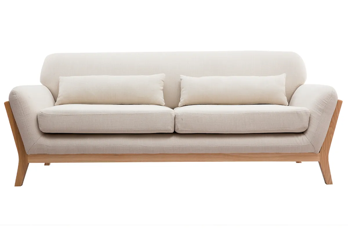Miliboo Beigefarbenes skandinavisches 3-Sitzer-Sofa mit Holzbeinen YOKO* Design-sofas