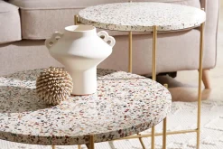 Miliboo Beistelltisch rund Terrazzo und goldfarbenes Metall D40 cm MEZZO* Beistelltische