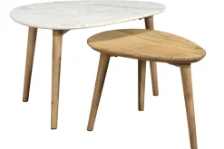 Miliboo Beistelltischchen EVY aus weißem Marmor und Mangoholz (2 Stück)* Couchtische