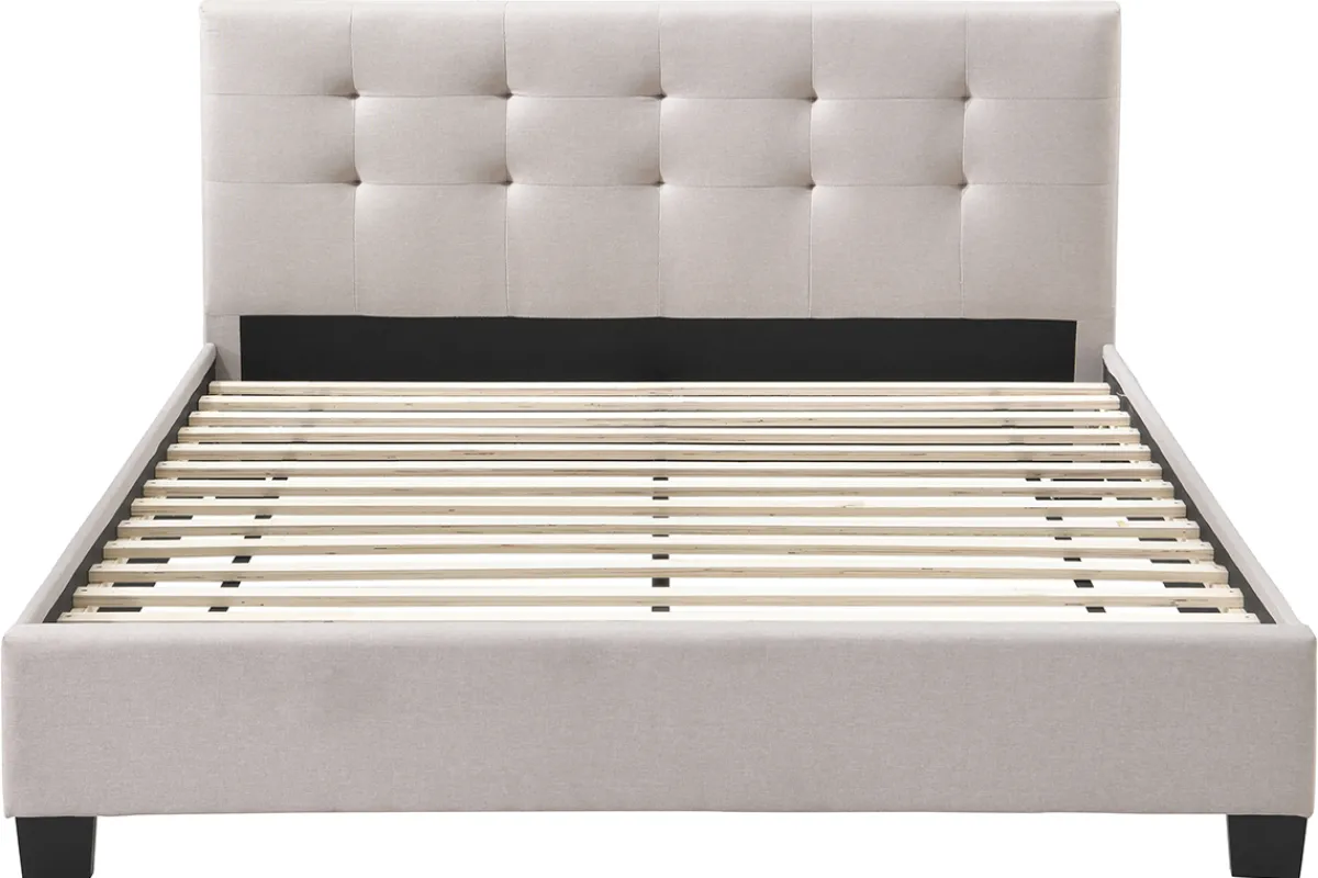 Miliboo Bett 160 x 200 Stoff Beige gepolstert MARQUISE* Betten Für Erwachsene
