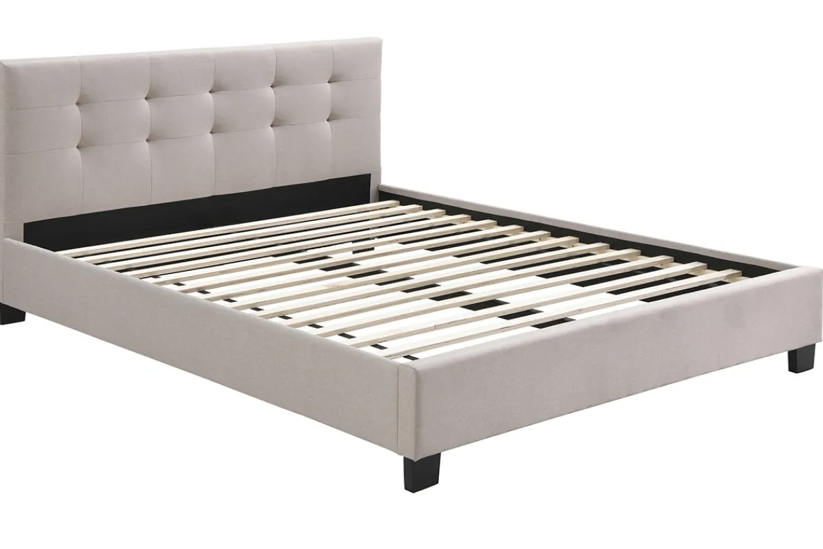 Miliboo Bett 160 x 200 Stoff Beige gepolstert MARQUISE* Betten Für Erwachsene