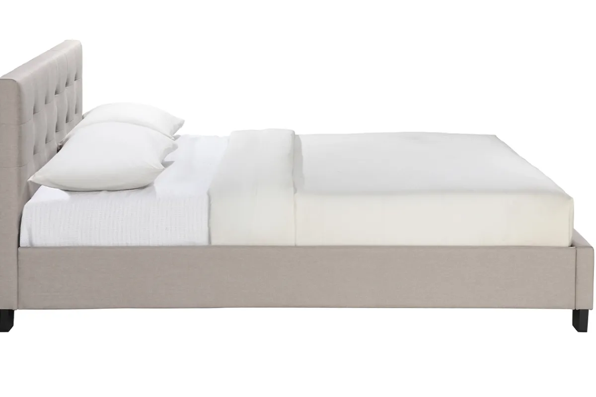 Miliboo Bett 160 x 200 Stoff Beige gepolstert MARQUISE* Betten Für Erwachsene