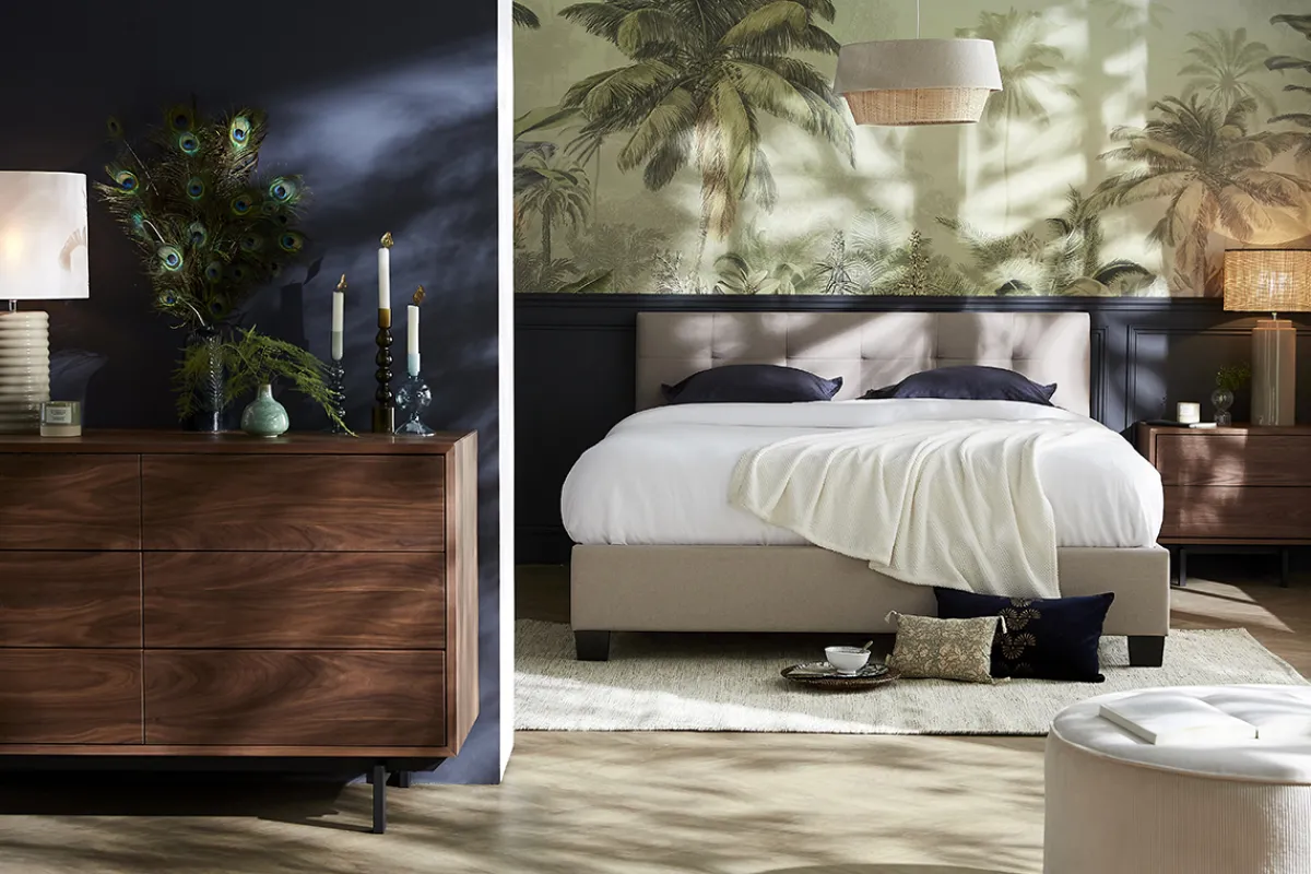 Miliboo Bett 160 x 200 Stoff Beige gepolstert MARQUISE* Betten Für Erwachsene