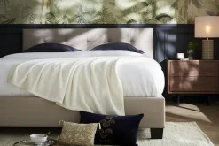 Miliboo Bett 160 x 200 Stoff Beige gepolstert MARQUISE* Betten Für Erwachsene