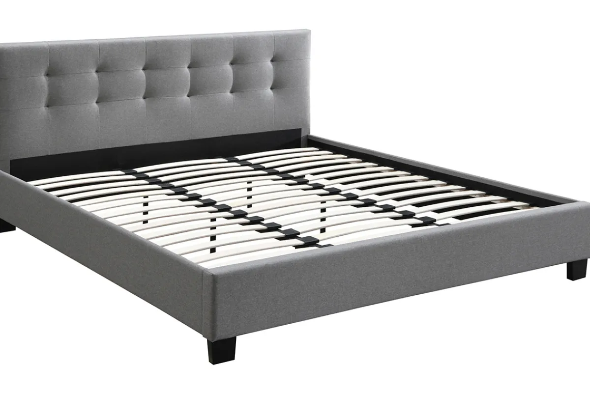 Miliboo Bett 180 x 200 Stoff Grau gepolstert MARQUISE* Betten Für Erwachsene