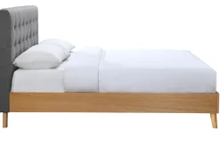 Miliboo Bett für Erwachsene Skandinavisch Holz und Stoff Grau 140 x 200 cm LYNN* Betten Für Erwachsene