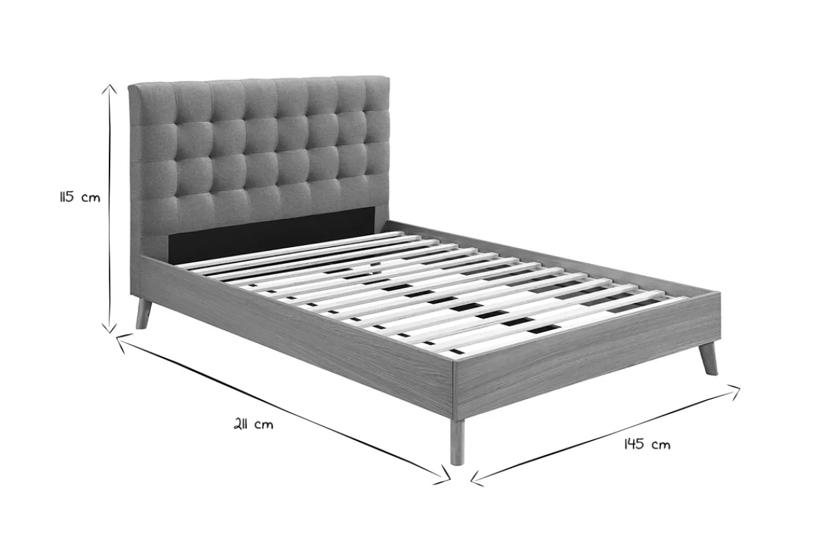 Miliboo Bett für Erwachsene Skandinavisch Holz und Stoff Grau 140 x 200 cm LYNN* Betten Für Erwachsene