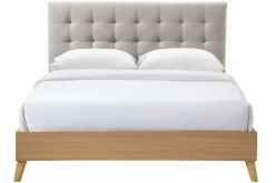 Miliboo Bett für Erwachsene Skandinavisch Holz und Stoff Beige 160 x 200 cm LYNN* Betten Für Erwachsene