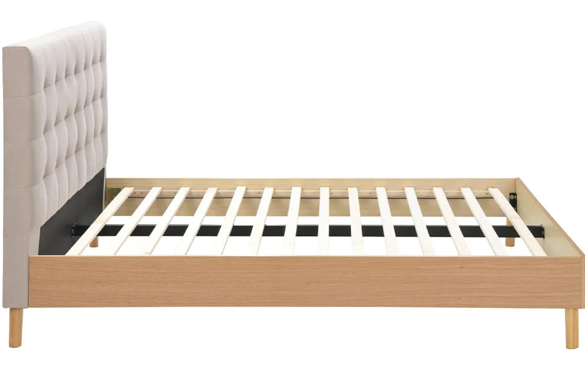Miliboo Bett für Erwachsene Skandinavisch Holz und Stoff Beige 160 x 200 cm LYNN* Betten Für Erwachsene