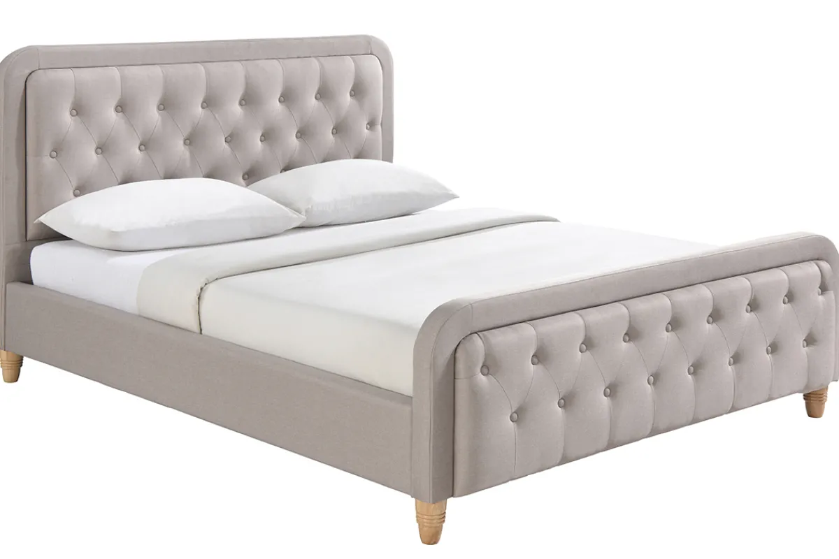 Miliboo Bett gepolstert Stoff Beige 160 x 200 cm KRISTEN* Betten Für Erwachsene