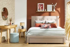 Miliboo Bett mit Schubladen 160x200 cm in beigem Stoff RENO* Betten Für Erwachsene