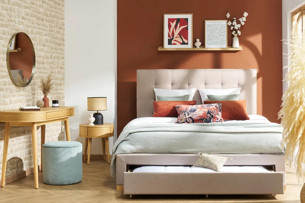 Miliboo Bett mit Schubladen 160x200 cm in beigem Stoff RENO* Betten Für Erwachsene
