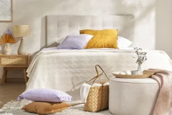 Miliboo Bettkopfteil gepolstert beigefarbener Stoff 160 cm HALCIONA* Bett-kopfteile