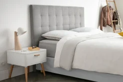 Miliboo Bettkopfteil gepolstert grauer Stoff 140 cm HALCIONA* Bett-kopfteile