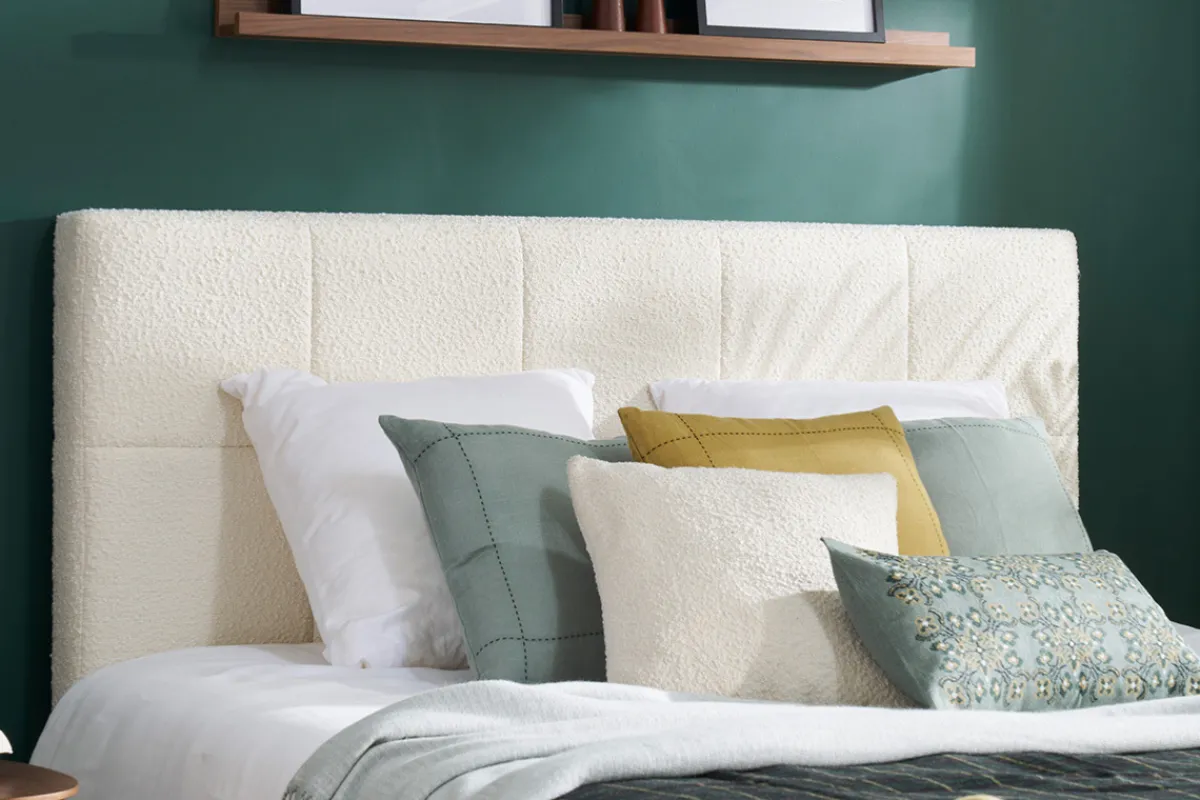 Miliboo Bettkopfteil mit Bouclé-Wolleffekt in Weiß 160 cm CLOVIS* Bett-kopfteile