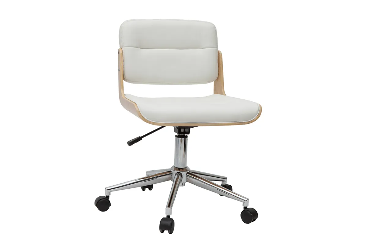 Miliboo Bürostuhl drehbar weiß mit hellem Holz ARAMON* Bürostühle|Bürostuhl Zum Kleinen Preis
