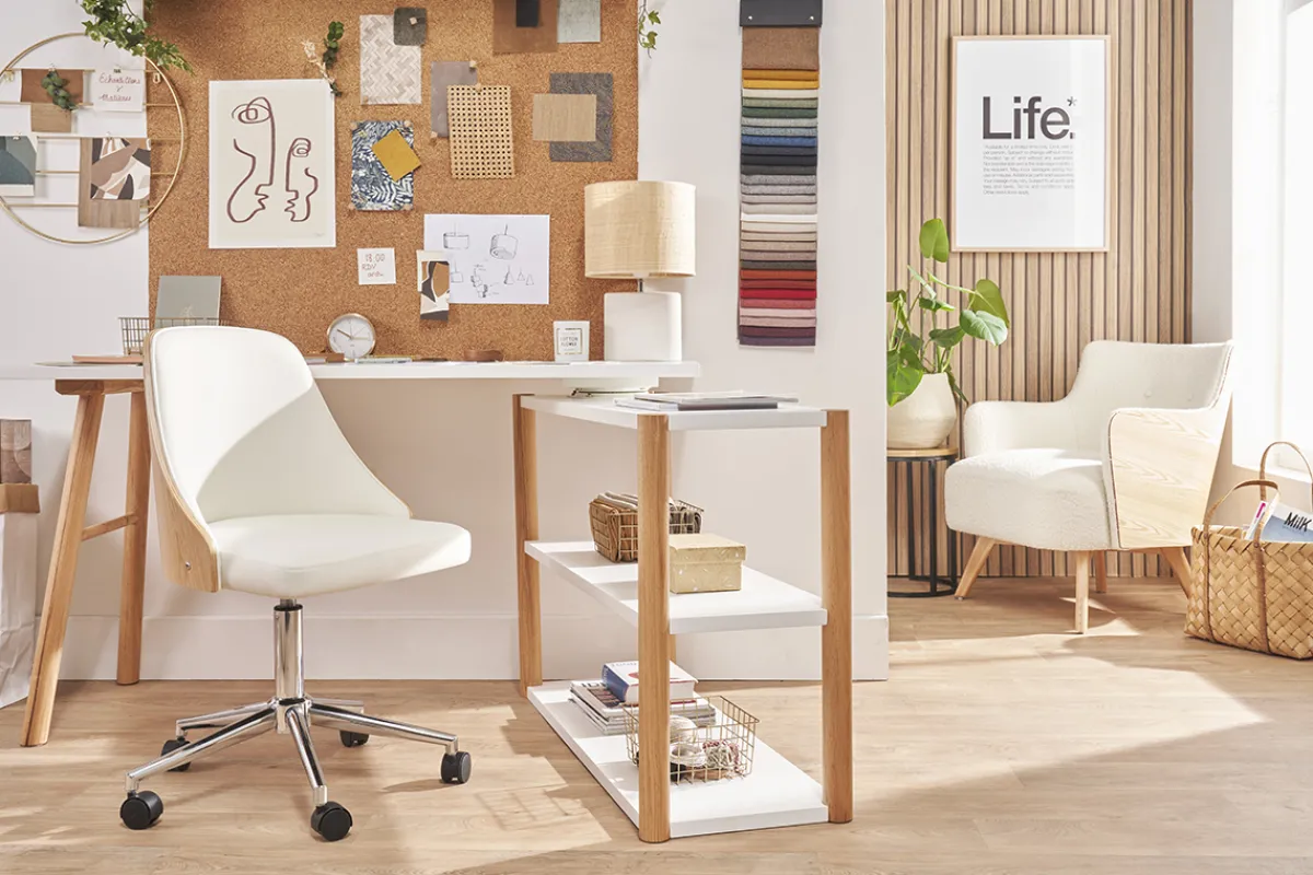 Miliboo Bürostuhl PU weiß, helles Holz QUINO* Bürostühle|Bürostuhl Zum Kleinen Preis