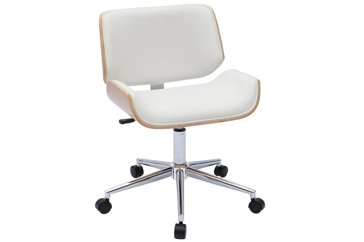 Miliboo Bürostuhl PU weiß mit hellem Holz RUBBENS* Bürostühle|Bürostuhl Zum Kleinen Preis