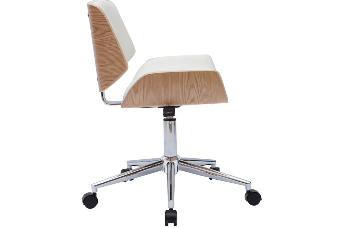 Miliboo Bürostuhl PU weiß mit hellem Holz RUBBENS* Bürostühle|Bürostuhl Zum Kleinen Preis