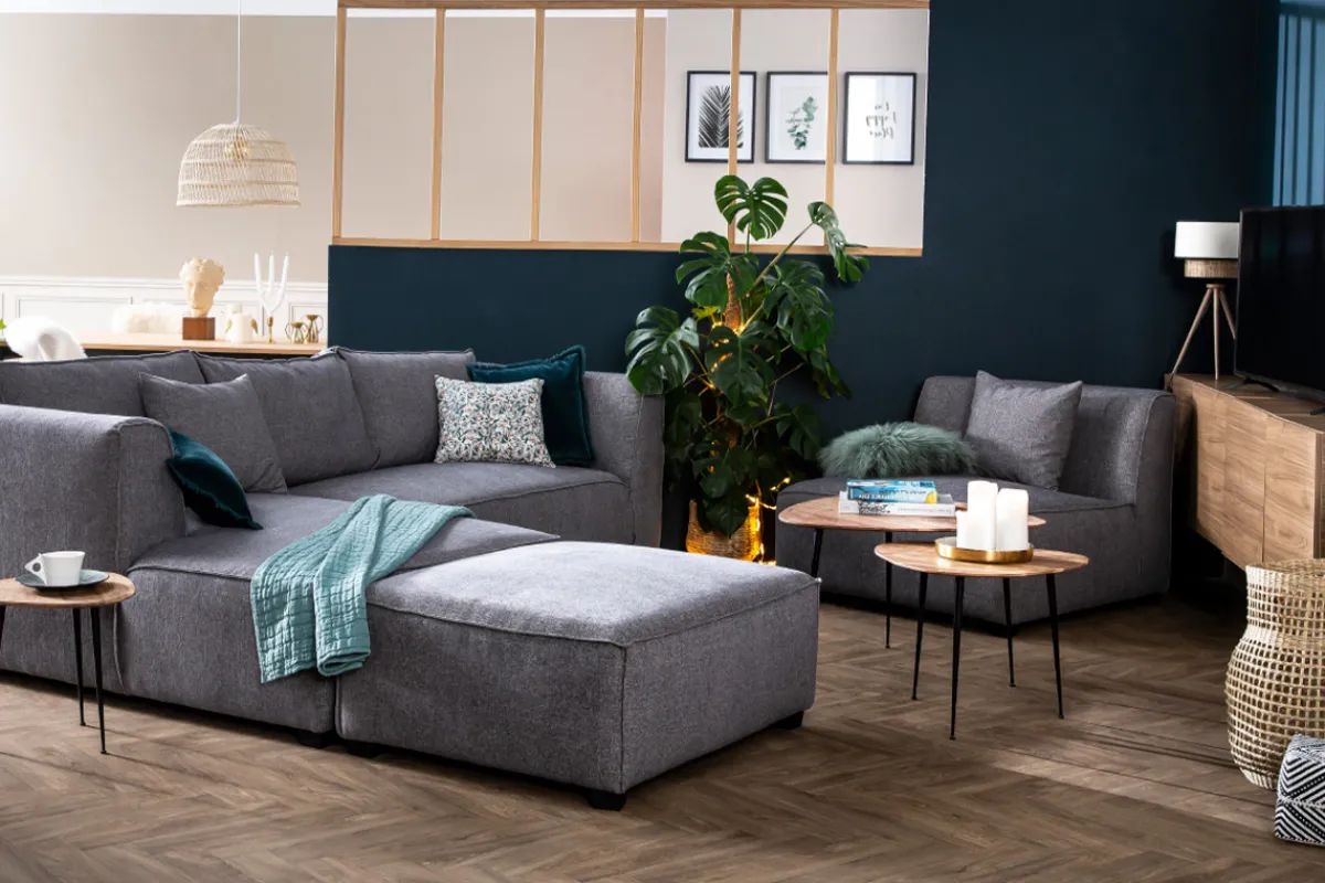 Miliboo Chaiselongue gerade in perlgrauem Bezug PLURIEL* Ecksofas