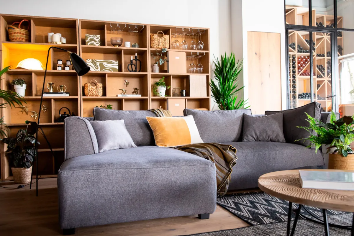 Miliboo Chaiselongue gerade in perlgrauem Bezug PLURIEL* Ecksofas
