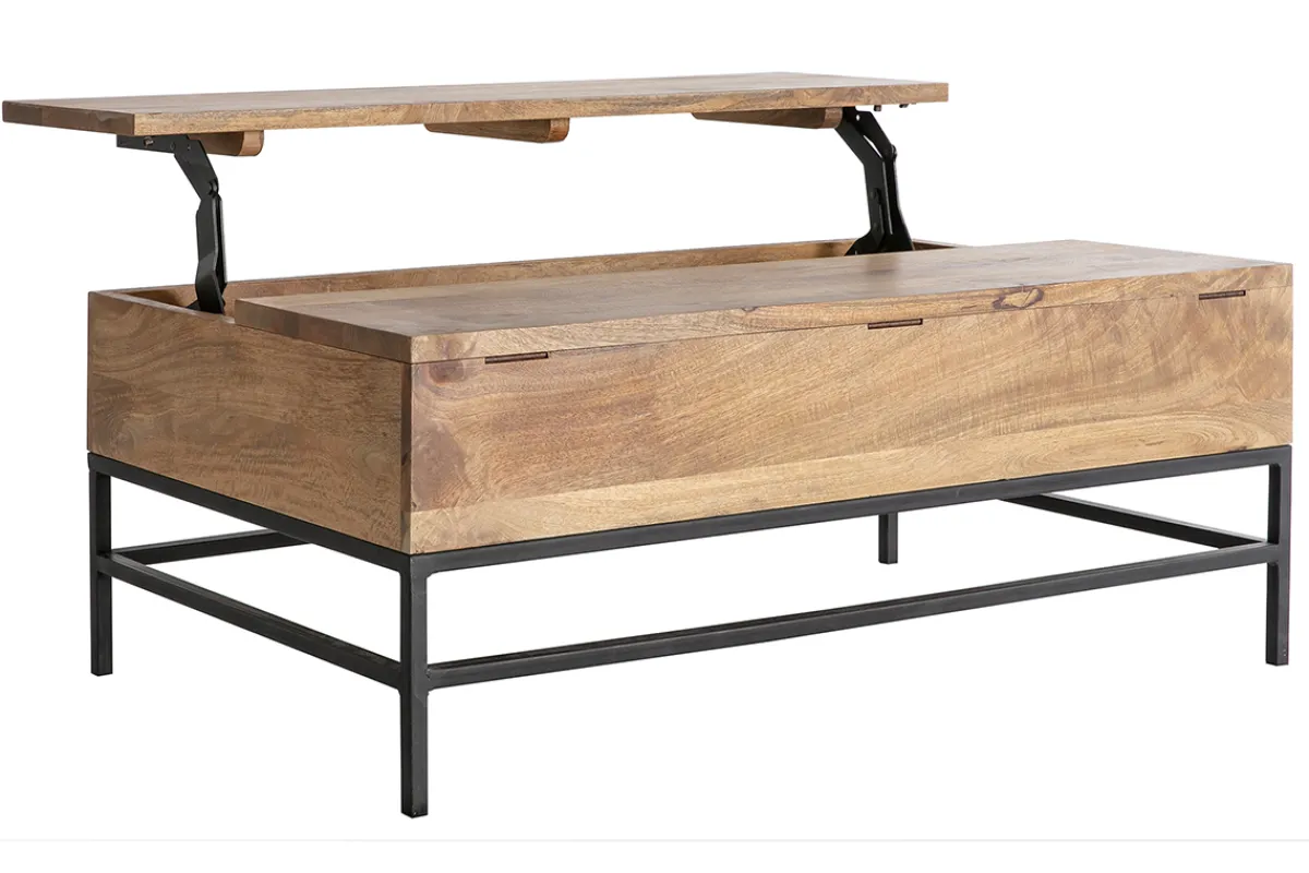 Miliboo Couchtisch aufklappbar Industrie-Stil Mangoholz und Metall L110 cm YPSTER* Couchtische
