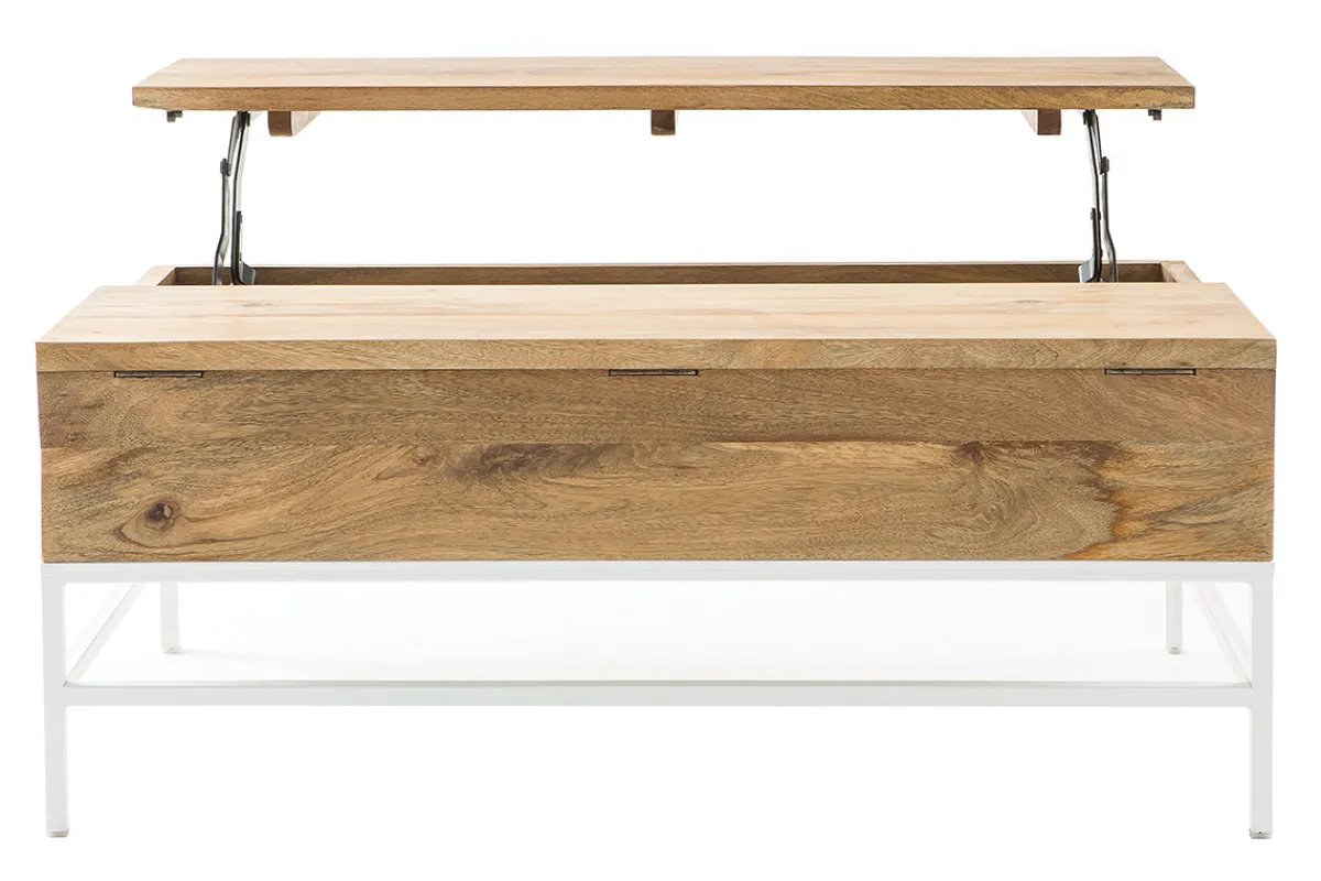 Miliboo Couchtisch aufklappbar Mangoholz und Metall Weiß 160cm BOHO* Couchtische