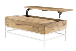 Miliboo Couchtisch aufklappbar Mangoholz und Metall Weiß 160cm BOHO* Couchtische