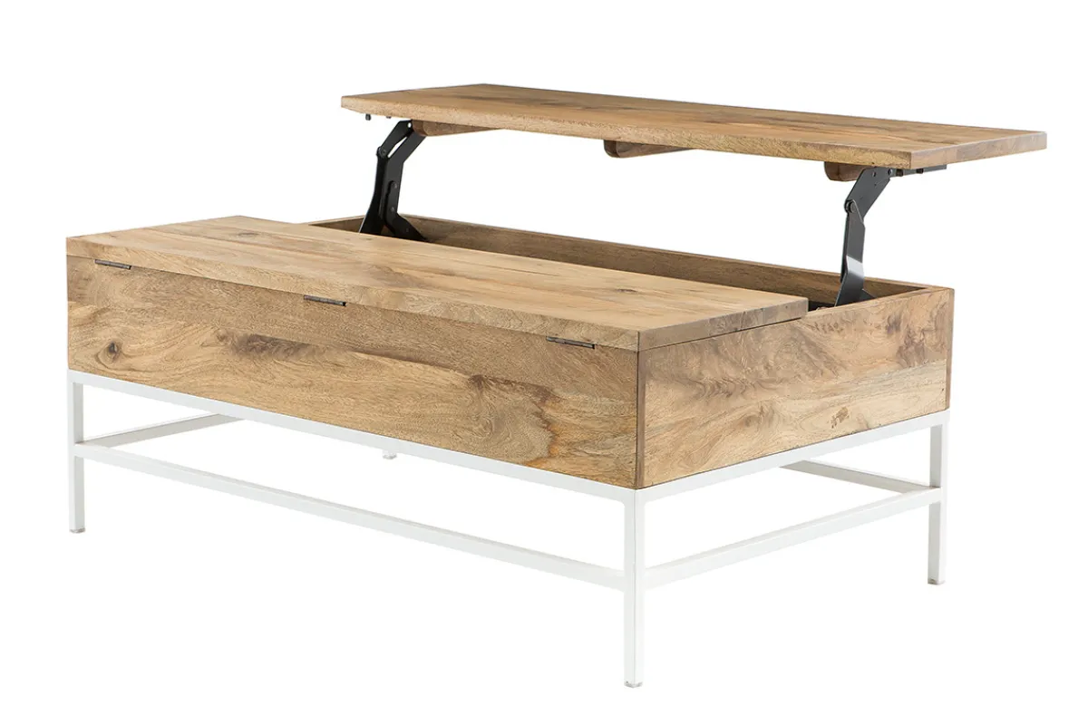 Miliboo Couchtisch aufklappbar Mangoholz und Metall Weiß 160cm BOHO* Couchtische